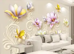 Пользовательские 3d росписи обоев тиснением цветок магнолии обои Гостиная ТВ фон обои для стен 3 d