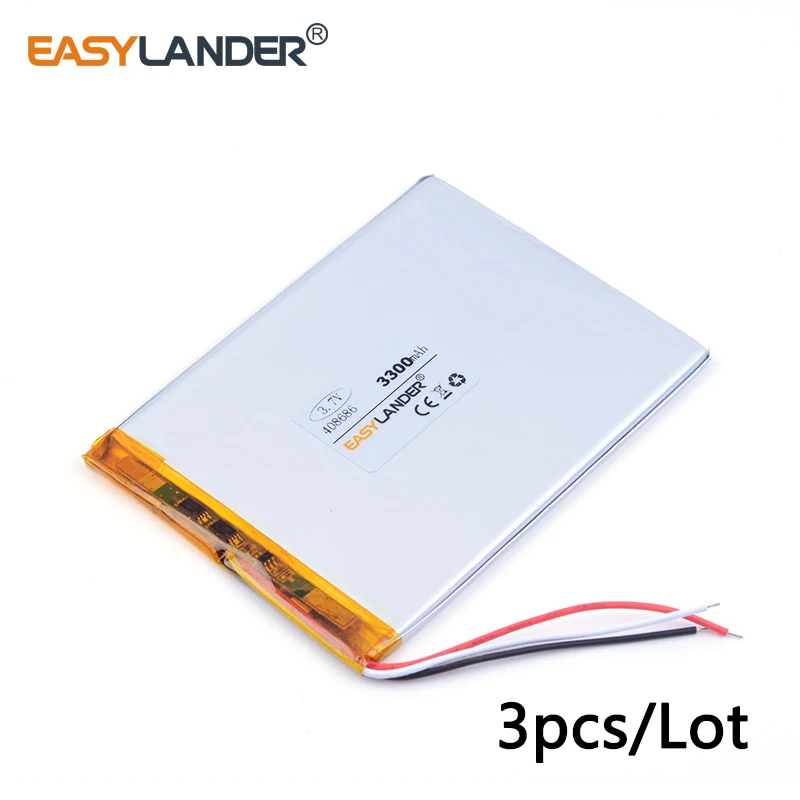 3 шт./лот 7 v литий полимерная аккумуляторная батарея 408686 3300MAH для PDA Vedio игры andorid