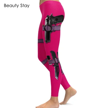 

Beauty Stay Women Leggings Digital Game Equipment Printing High Waist Breathable Plus Size Elastic Slim Rose Red Casual Pants