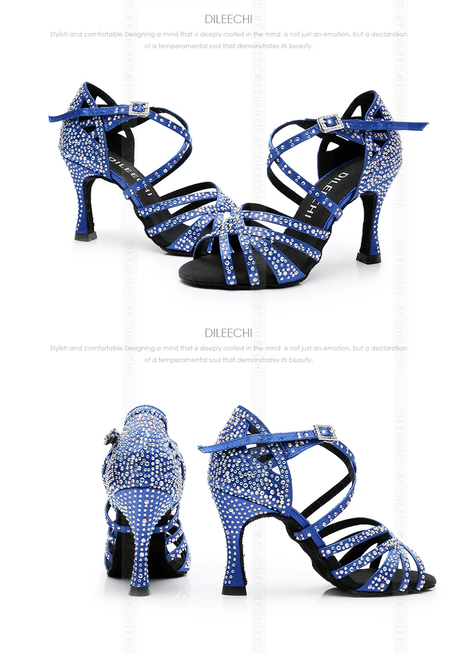 DILEECHI/танцевальная обувь для латинских танцев; большие и маленькие стразы; цвет ярко-красный, синий; атласная Женская обувь для сальсы; обувь для свадебной вечеринки; Каблук 9 см