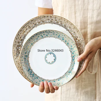 

English bone china afternoon tea dessert snack plate steak plate creative ceramic cake plates European Western breakfast plate