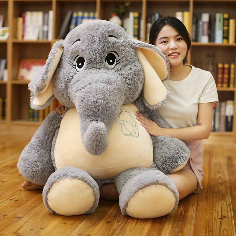 Giant plush Elephant toys Grey Stuffed Big flappy ears Long plush elephant Animal toys for Children Christmas gift for Children