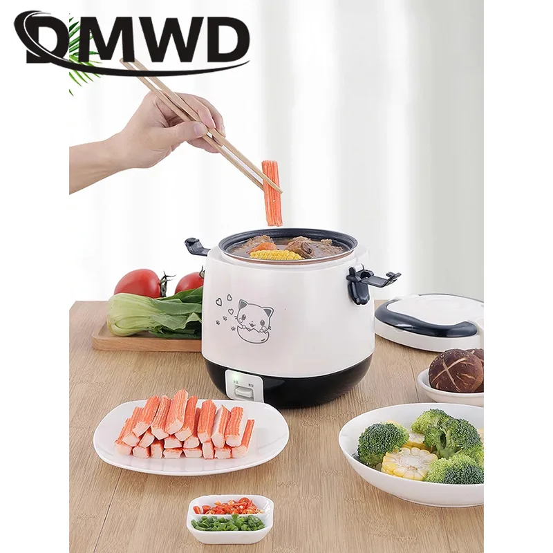 DMWD 1.5L Мини электрическая рисоварка портативная кухонная Пароварка многофункциональный контейнер для еды суп горшок Подогрев Ланч-бокс 1-3 человек
