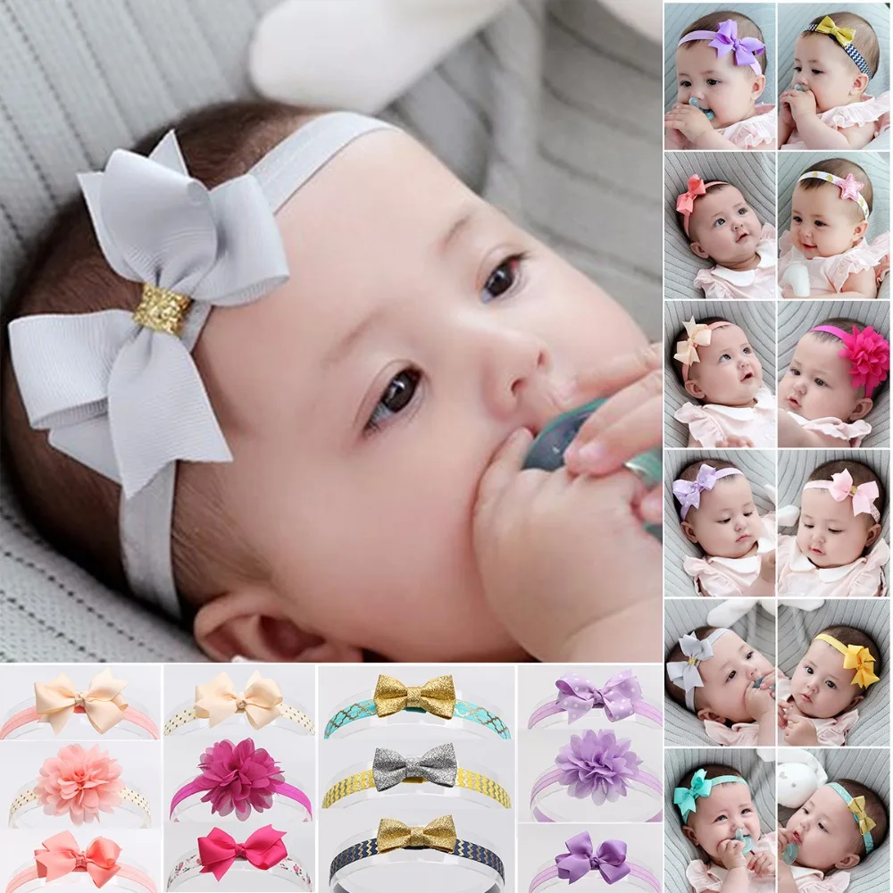 

3pcs/set Baby Girls Flower Bowknot Headband Set Infant Newborn Headwear Elastic Band Hairband Set Party Photo Props