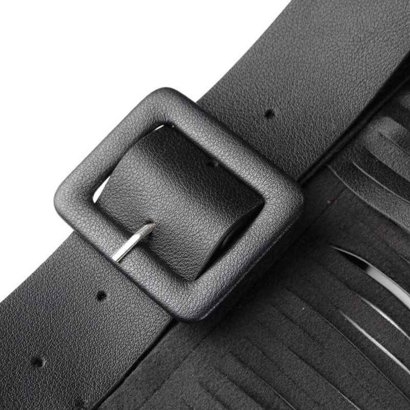  2019 Long tassel Boho Fringe wide belt ladies personality leather black belt women All Matching Wai