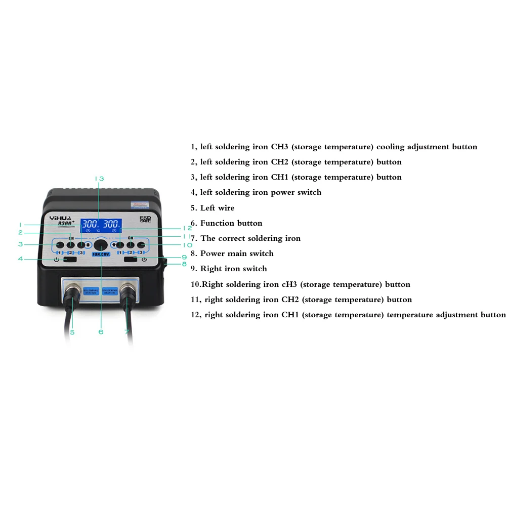 220 В/110 в EU/US штекер YIHUA 938D + SMD двойной паяльник паяльная станция светодиодный дисплей SMD паяльная станция