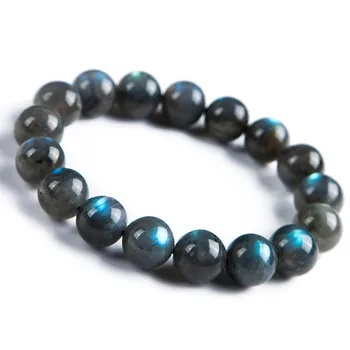 

Precious Natural Labradorite Gemstone Power Bracelet Big Crystal Round Bead Stretch Bracelet 12mm