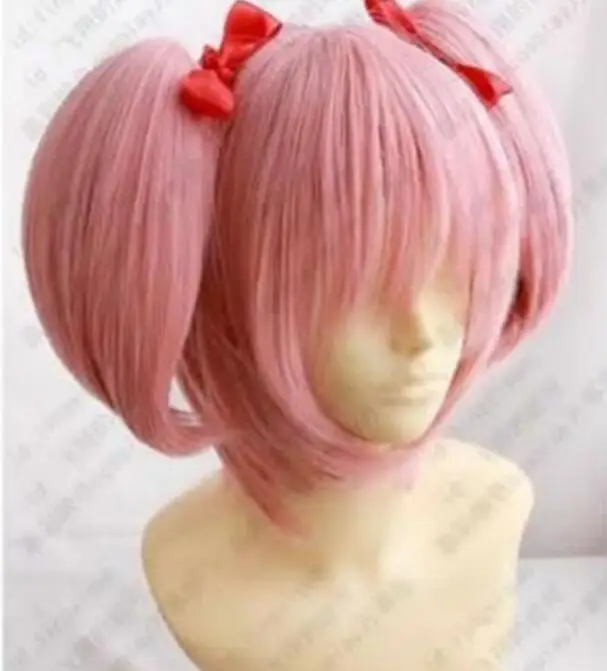 

Wig Short Pink Straight Wig Double Pony Tail Women Synthetic Cosplay Full Wigs free shipping