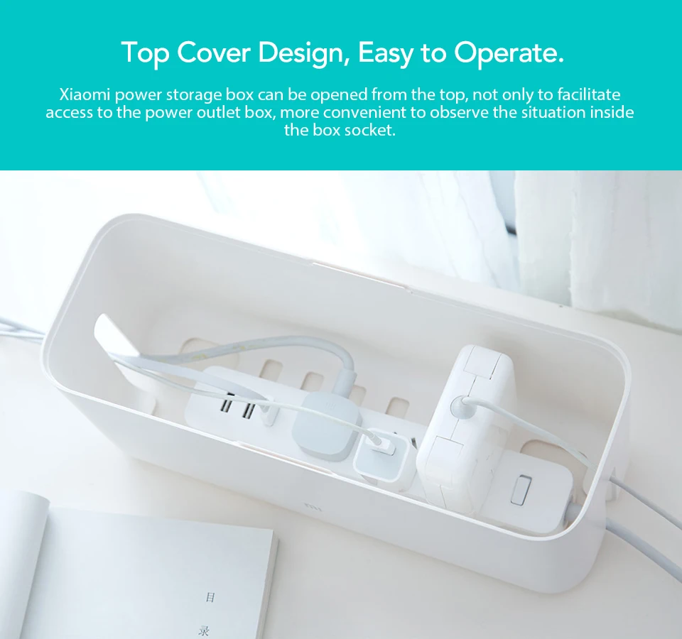 Xiaomi Power Cable Collector Cable Storage Box Cord Organizer ABS Storage Box Detachable Cover Simple and Stylish Design White (10)