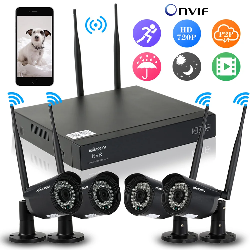 

KKmoon 4CH Wireless NVR Kit P2P 4pcs 720P HD Outdoor IP Camera Video Security CCTV Camera Night Vision Surveillance System