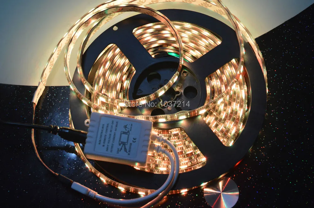 #Best Hight light LED Strip, LED lamp waterproof, SMD5050, 60LED m; 44 keys IR control 12V 5A adaptor free shiping