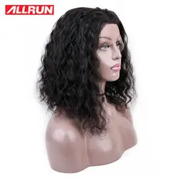 Allrun вьющиеся человеческие волосы парик бразильские не Реми волосы передние волосы на кружеве Искусственные парики короткий парик-Боб
