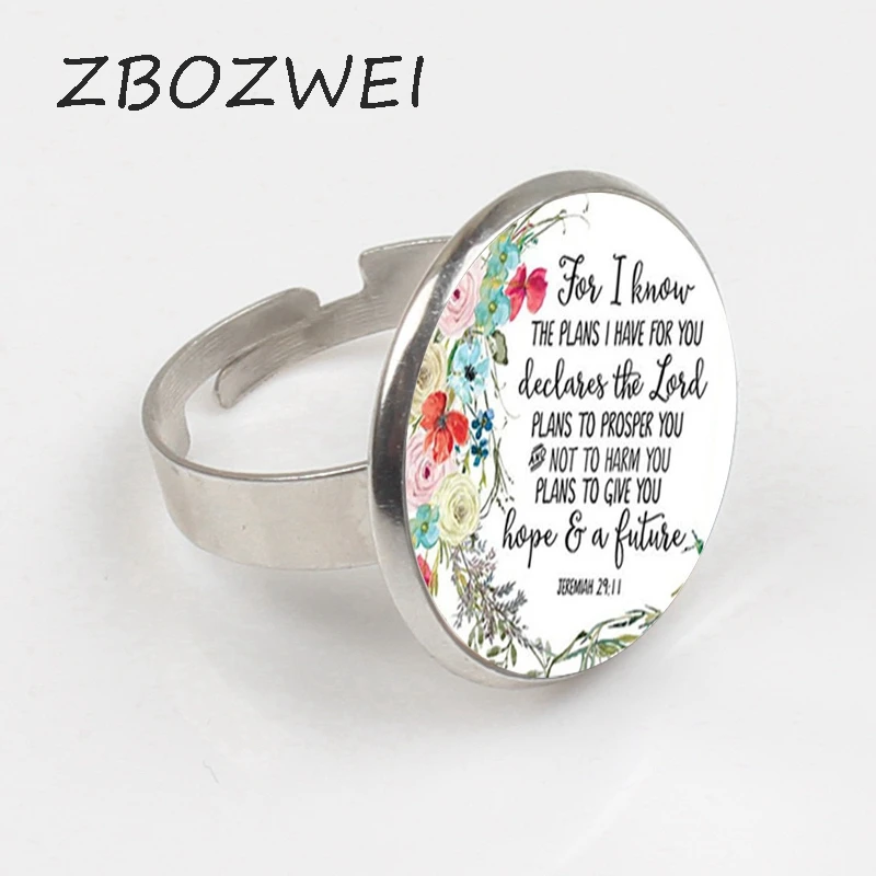 

ZBOZWEI 2018 Jeremiah 29 11 For I know the plans I have for you Bible Verse Ring Glass Cabochon Charm Christian Ring