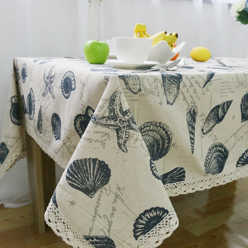 

Household Cloth Cotton Tablecloth Table Cloth Simple Shell Rectangular Table Runner Cloth Wholesale