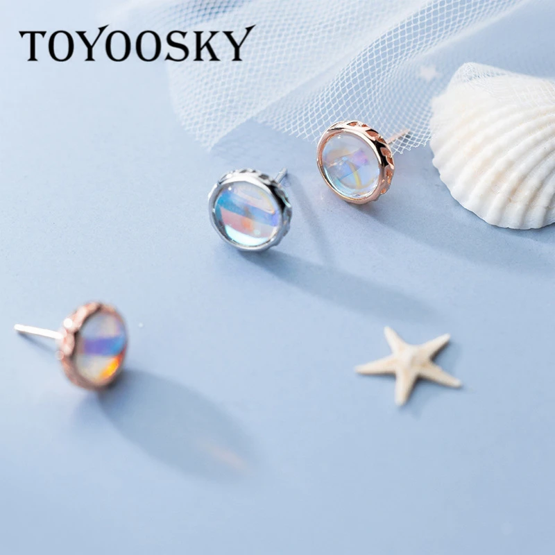 

925 Sterling Silver Women 10MM*10MM Elegant Round Earrings Stud With Artificial Crystal OL Contracted Jewelry