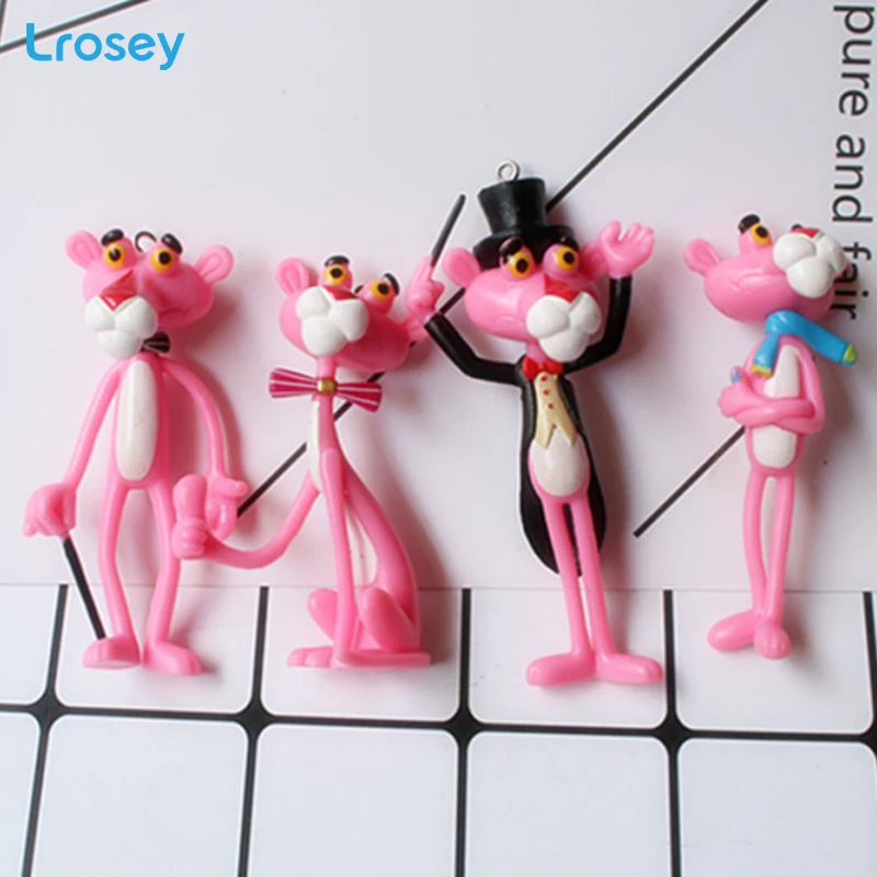 

4pcs Pink Painted leopard pvc accessories Resin miniature keychain accessories home decoration handmade diy material craft toys