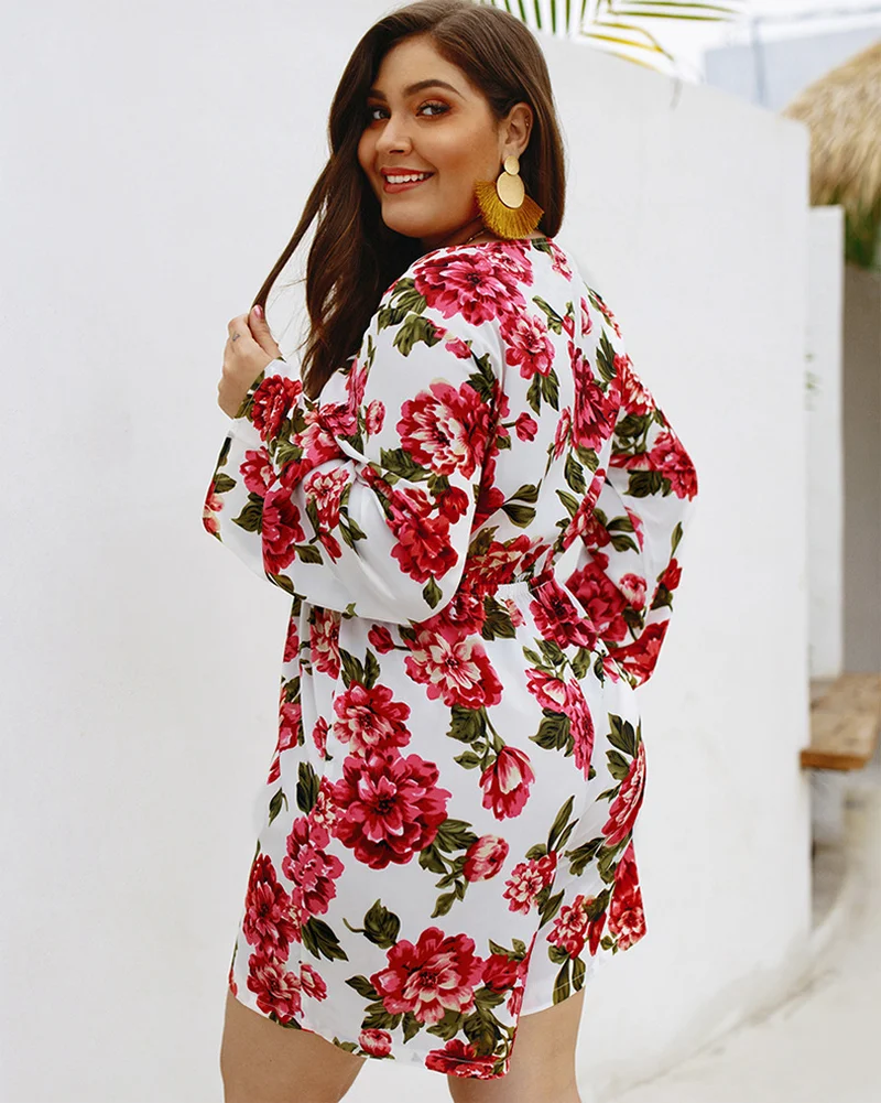 Original Design Spring and Summer Women's Large Size Jumpsuit Sexy Long-sleeved Printed Shorts Jumpsuit Women's Clothing 0533