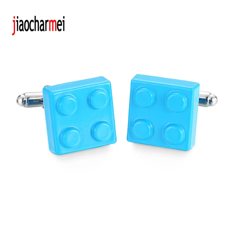 Kopen Gratis verzending Factory Prijs Retail Designer Manchetknopen Voor Mannen Messing Koper Materiaal blauw Bouwstenen Ontwerp Manchetknopen