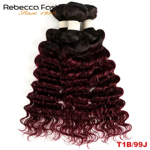 Rebecca Ombre Перуанские Глубокая Волна пряди 3/4 шт Remy 2 тона цвет T1B/27# T1B/30# T1B/99J# человеческие пряди волос - Цвет: T1B/бордовый