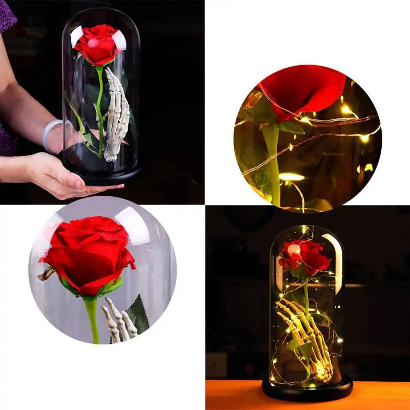 Подарок на день рождения, свадьбу, Красавица и чудовище, лепестки роз в стеклянном куполе на деревянной основе для рождества, подарки на день Святого Валентина, стекло