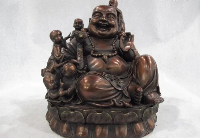 

Collectible bronze S2882 Chinese Red Bronze Copper Five Kids Boy Play Happy Laugh Maitreya Buddha Statue (B0328)