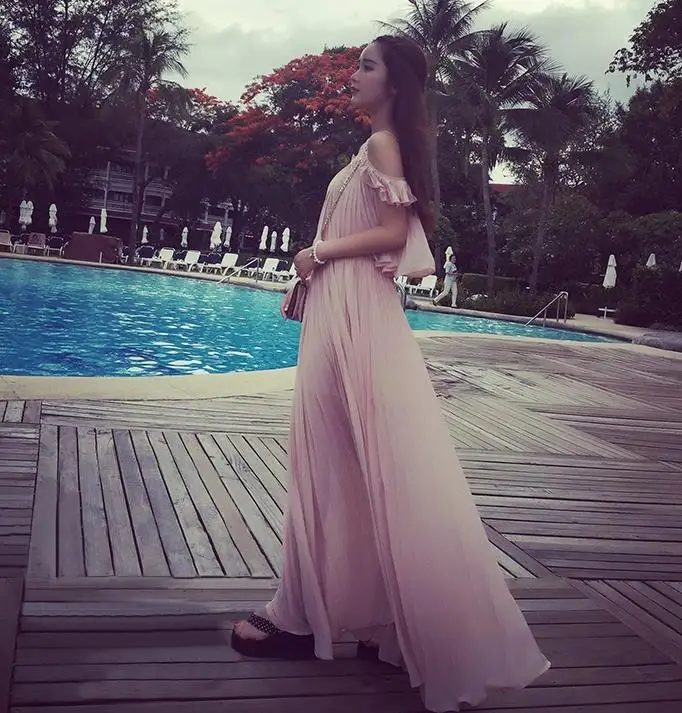 2017 Весна Лето Женщины Без Рукавов Расширение Нижней Пляж Dress Дамы Сексуальная