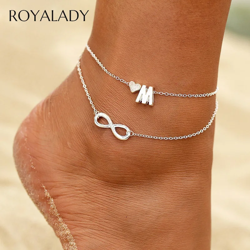 

Bohemian Initial 26 Letters Anklet For Women 2019 Multilayer Heart Summer Beach Sandal Leg Bracelet Fashion Alphabet Jewelry
