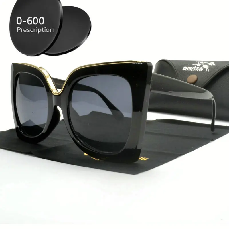 

Custom Made Myopia Minus Prescription Polarized Lens Optics Fashion Oversized Female Cat Sun Glasses Polarized Black SunglasseNX