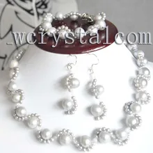 Подлинная серый пресноводным культивированным жемчугом круглый Цепочки и ожерелья Серьги Браслет