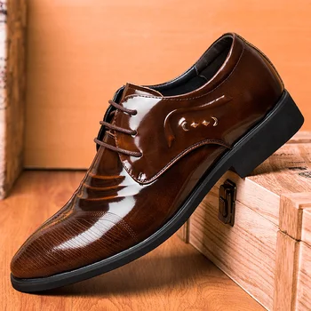 

brand Genuine Leather Men Business Dress Shoes Black Brown Oxford Shoes Breathable Formal Wedding Footwear 100% Cow Leather