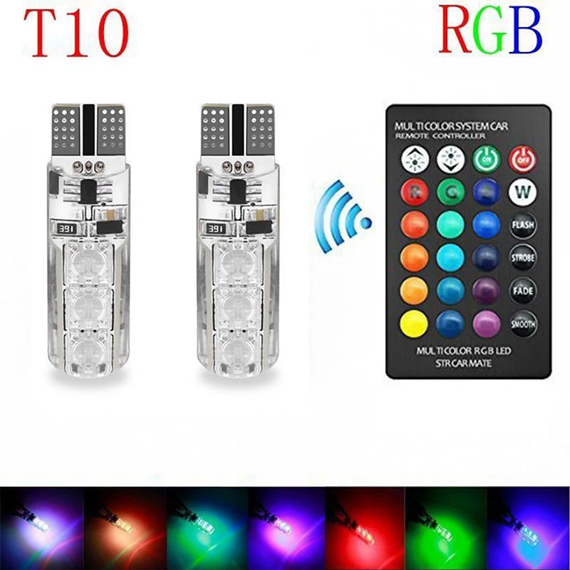 2 шт. DC 12V светодиодный T10 5050 SMD пульт дистанционного управления RGB Изменение цвета автомобиля Клин боковой светильник лампа