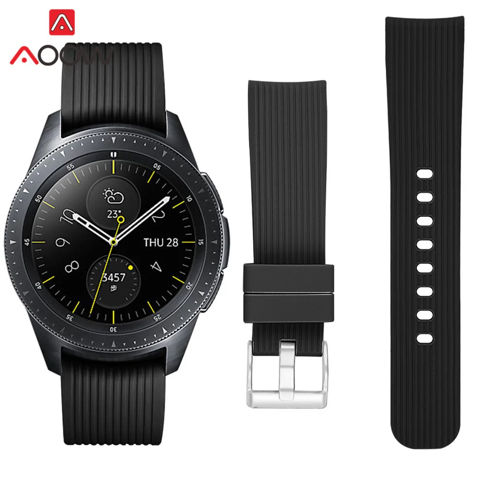20 мм полосатый силиконовый ремешок для часов для samsung Galaxy Watch Active 42 мм Шестерня S2 розовая Золотая Пряжка замена Браслет ремешок - Цвет ремешка: Black