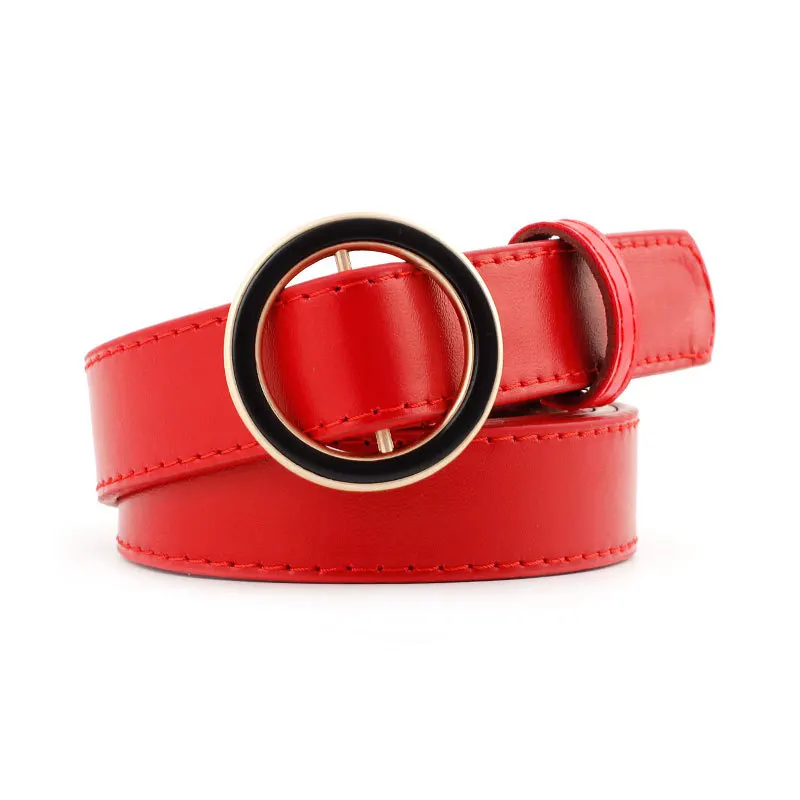 Red 2.3cm Женский пояс с двойной круглой пряжкой OLOME черного и красного цвета, женский ремень Riem Cinto Feminino Ceinture Femme Cinturon Mujer Harajuku Cinto - Цвет: Red 2.3cm