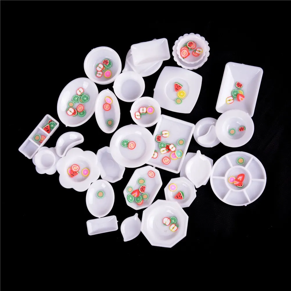33pcs/Set mini tableware(Dish + Fruit) Doll Kitchen Mini Acrylic