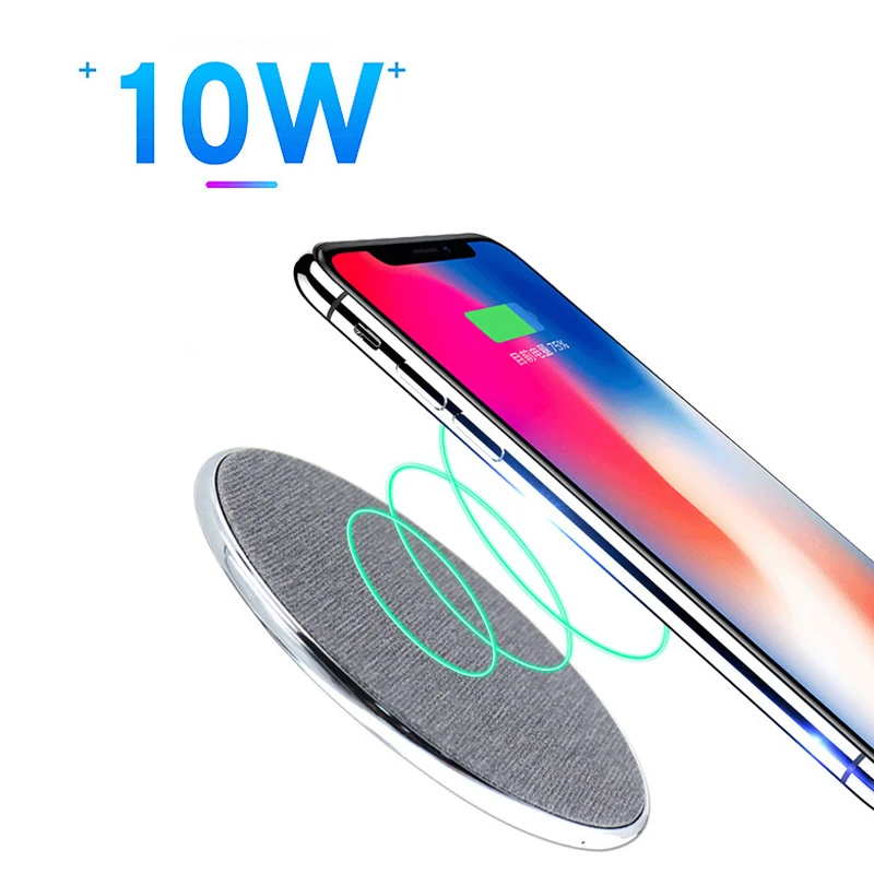 

Ultra-thin metal & cloth 10W QI Quick Wireless Charger pad for samsung s9 s8 s7 edge 7.5w charging for iphone 8 plus x xs max