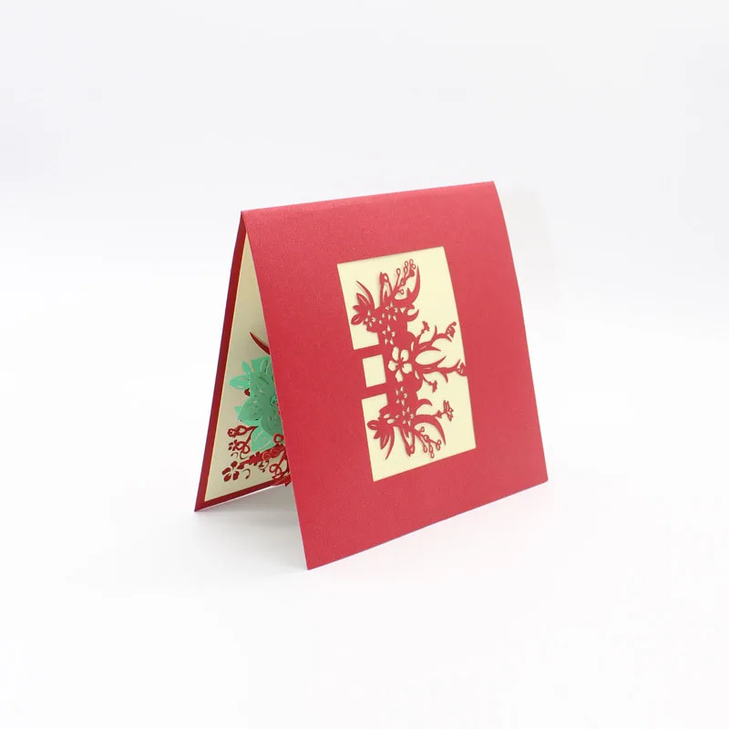  3D Handmade New Year Red and Blue Christmas Tree Paper Invitation Greeting Cards PostCard Thanksgiv - 32842067675
