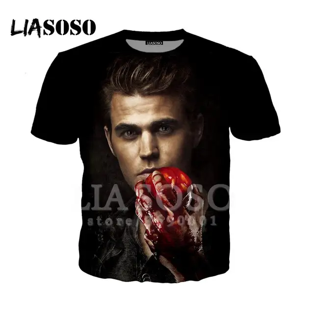 LIASOSO Fashion 3D Print Women Men The Vampire Diaries Elena Stefan Damon Caroline Tshirt Summer o-Neck Tee T-shirt Tops  X1272