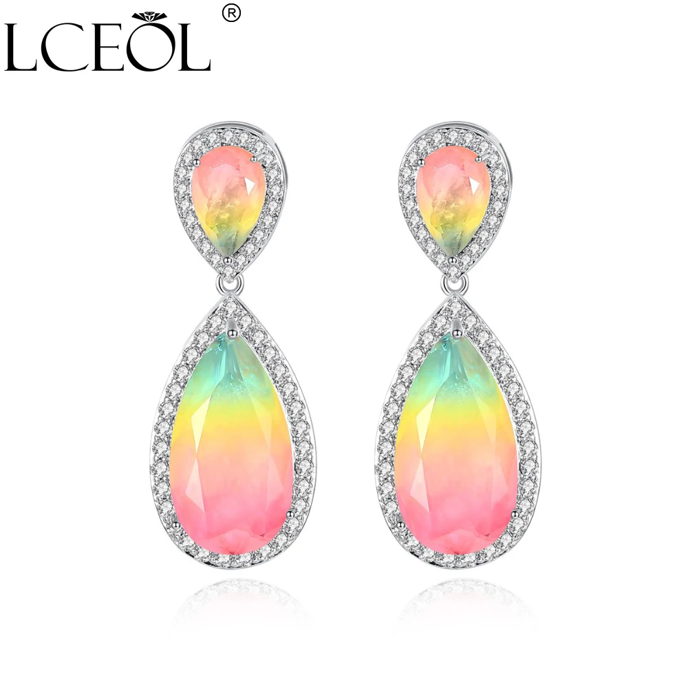 Женские серьги капельки LCEOL Роскошные Яркие модные с фианитами для свадебной