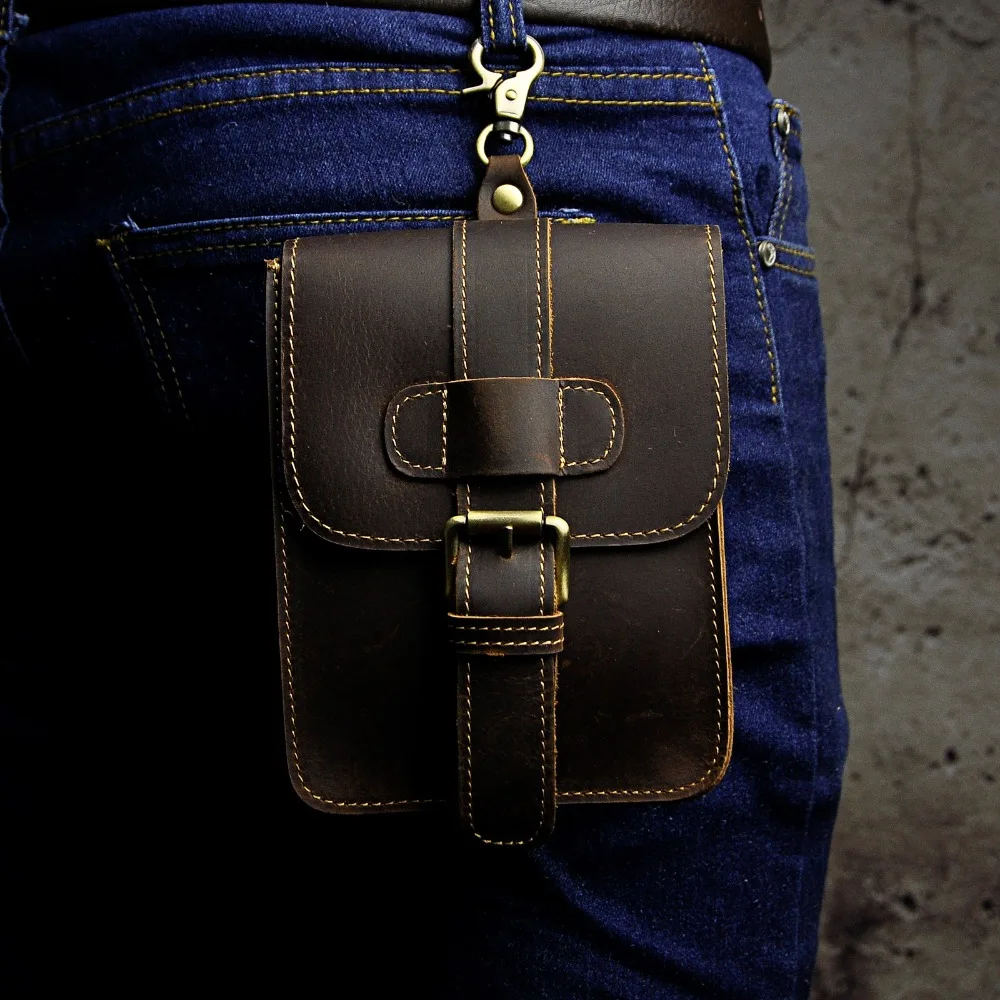 Дизайнерская мужская оригинальная кожаная маленькая летняя сумка для путешествий, поясная сумка с крючком и ремнем, модный мужской чехол для сигарет, 6 дюймов, чехол для телефона 016