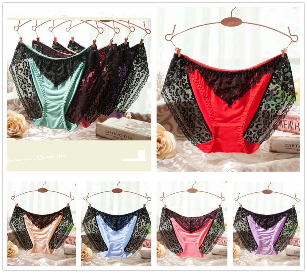 2 Pcs Packed Sexy Lace Edge Cotton Girl Women Briefs Panties Underpants