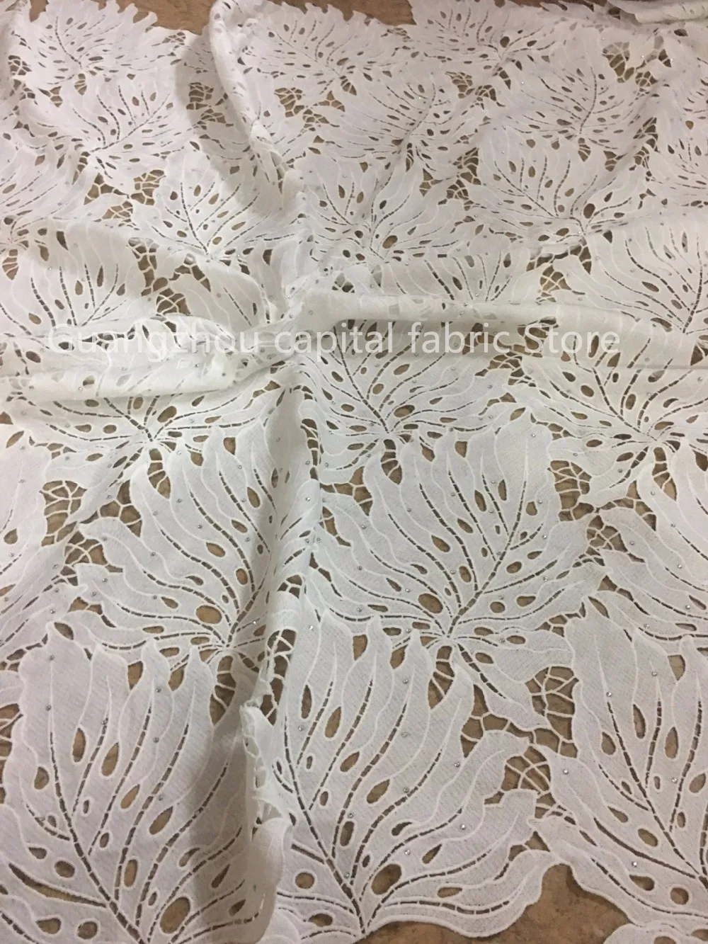 

New pure color water-soluble lace from Nigeria, lace with high quality gemstones for sewing fabrics
