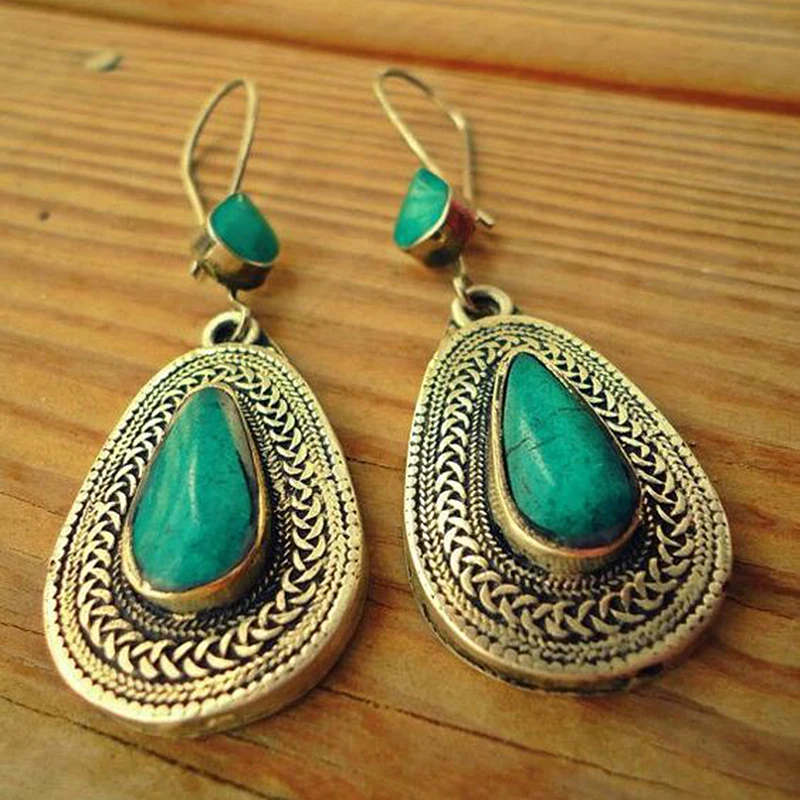 

Vintage Turquoises Pattern Dangle Earrings for Women Bijoux Bohemian Antique Silver Drop Earring Fashion Jewelry Gift W5M003