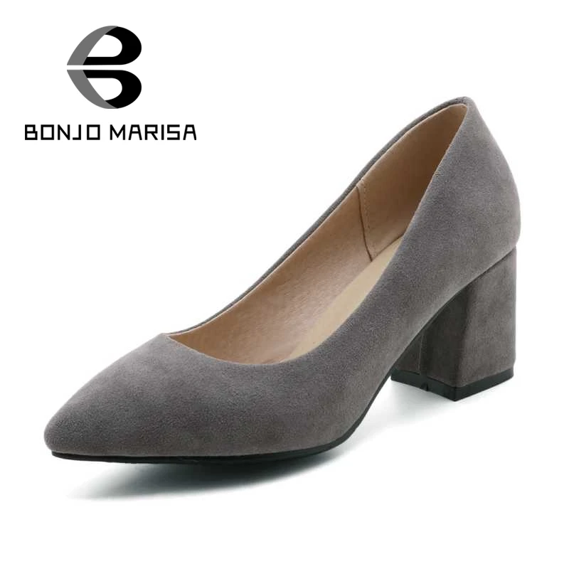 

BONJOMARISA 2017 Women Pointed Toe Pumps Vintage Square High Heel Party Wedding Shoes Woman Ladies Footwear