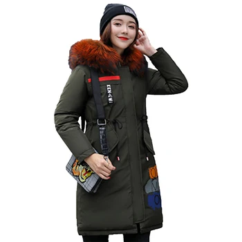 

2018 Winter Two Side Wear Coat Female Cotton Padded Middle-Long Parkas Jacket with Fur Hooded Lady Thicken Print Parka Coat F726