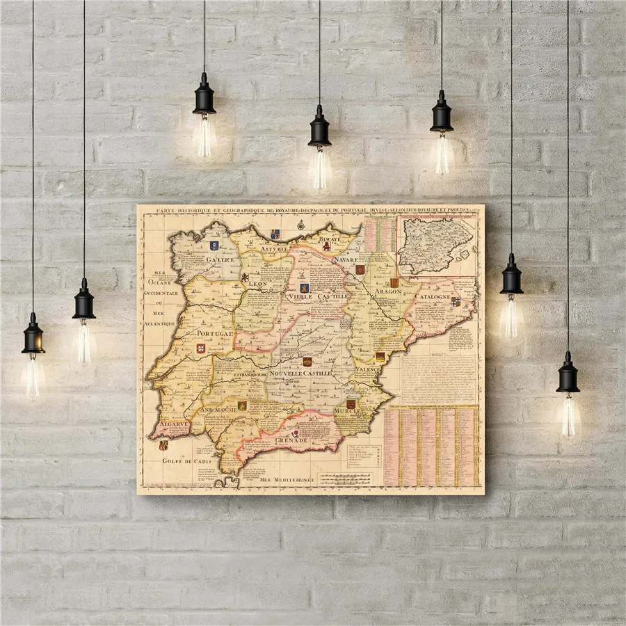 

Vintage Map of Spain and Portugal Antique National Geographic Exquisite Design Poster Home Decor Canvas Print Wall Art Sticker