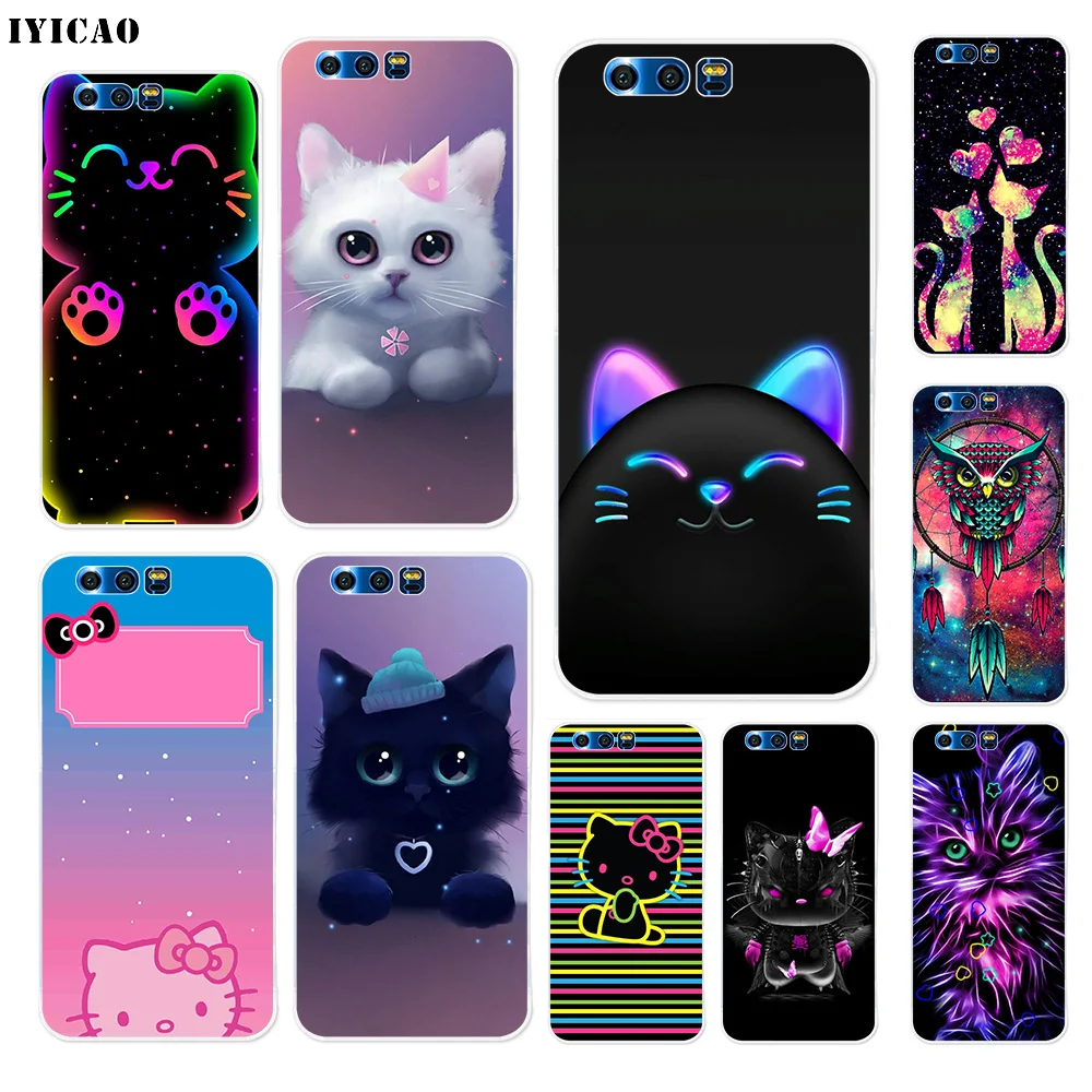 IYICAO cute neon kitty Soft Silicone Case for Huawei Y9 Y7 Y6 Prime 2018 Honor 8C 8X 8 9 10 Lite 7X 7C 6A 7A Pro Cover | Мобильные