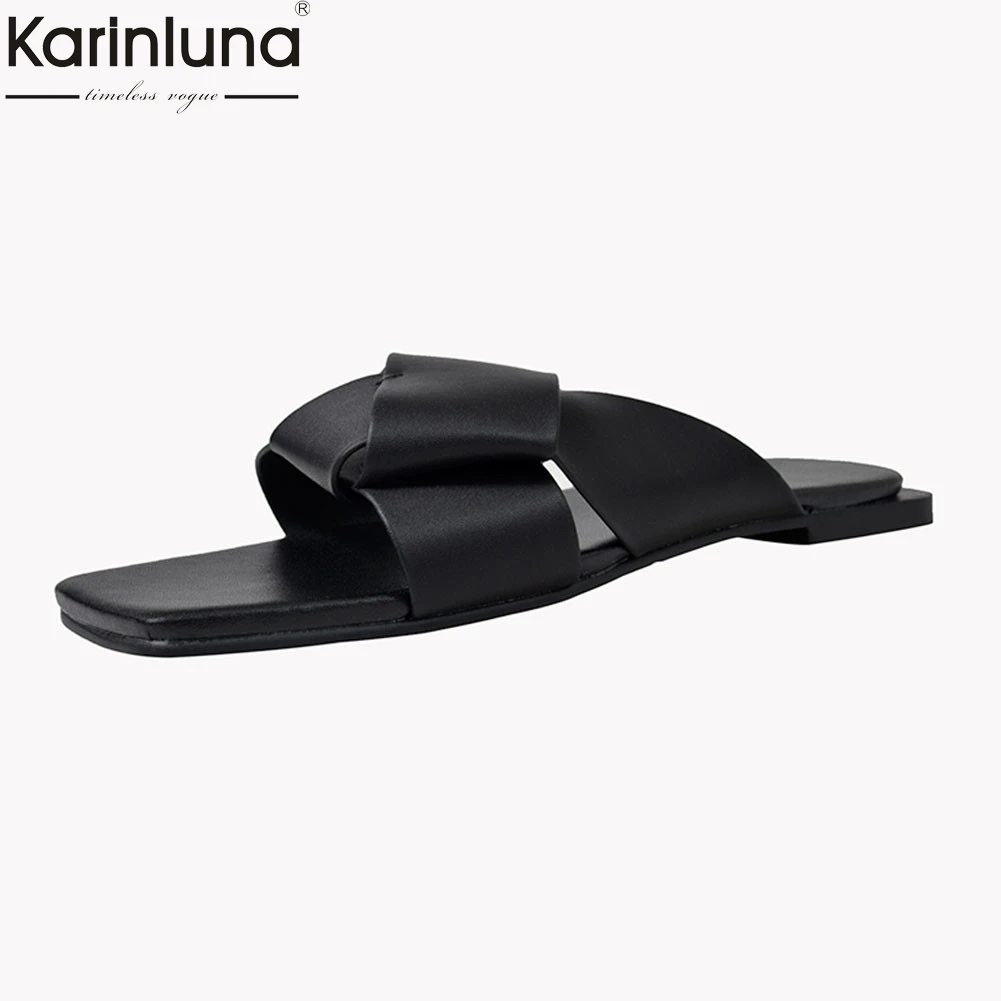 

brand design Fashion women's Genuine Leather Bowtie Ladies Shoes Woman Casual outdoor Summer Slippers 2019 Female Shoes
