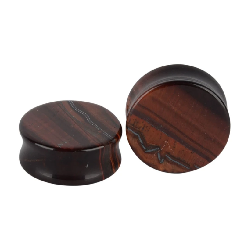 

1 Pair Semi Precious Wood Color Tiger's Eyes Stone Crack Ear Plug Double Flare Flesh Tunnel Gauges Women Men Body Jewelry 5-25mm