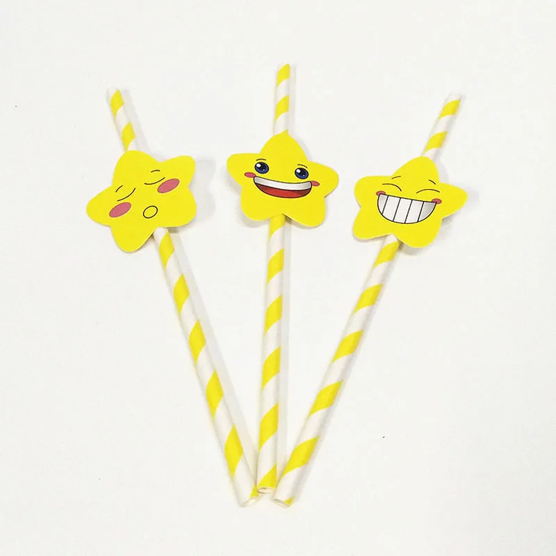 10pcs/lot Smiley Face Paper Drinking Straws For Birthday Baby Shower Wedding Decor DIY Straw Event Supplies Disposable Straws