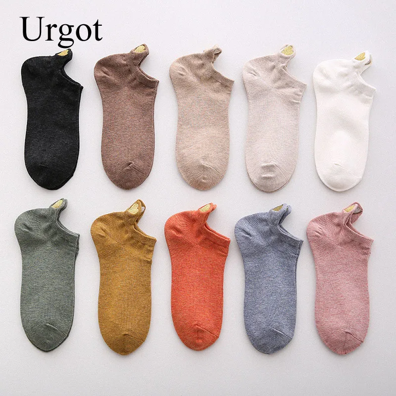 Urgot 5 Pairs  縻 Back-heel ڼ Ϻ Short-tube Ϳ ҳ 縻 Kawaii College Style л 縻 Meias